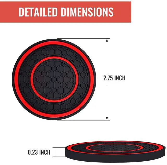 Alt view image 2 of 6 - Car Cup Coasters - 2 Pack 2.75 Inch Diameter Universal Auto Anti Slip Cup Holder Insert Coaster, Suitable for Most Car Interior Accessories(Red)