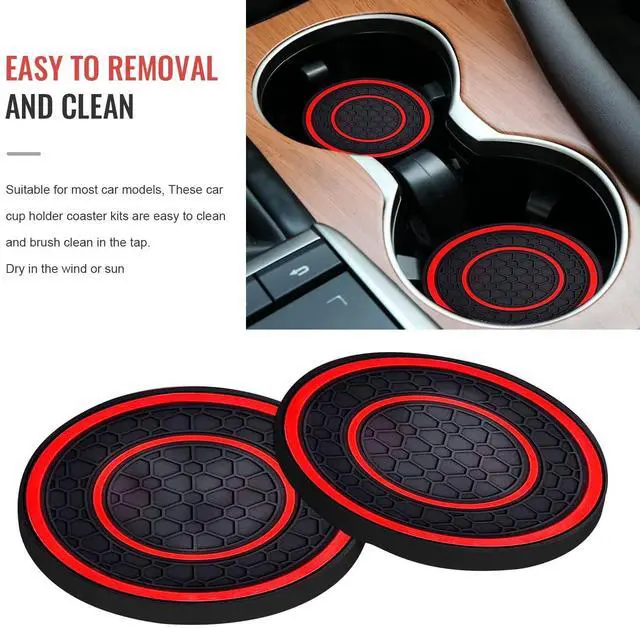 Alt view image 5 of 6 - Car Cup Coasters - 2 Pack 2.75 Inch Diameter Universal Auto Anti Slip Cup Holder Insert Coaster, Suitable for Most Car Interior Accessories(Red)
