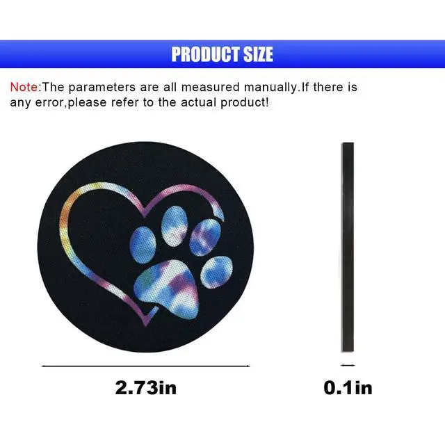 Alt view image 2 of 6 - 2PCS Car Cup Holder Coasters, 2.73 Inch Absorbent Anti-Slip Shockproof Cup Holder Insert, Dog Paw Heart Print Car Drink Mat, Universal Car Interior Accessories for Vehicles, Trucks, RVs (Colorful)