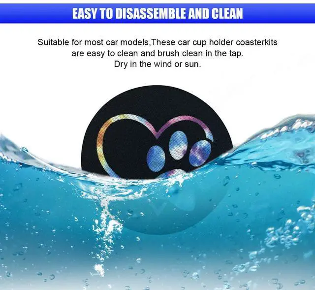 Alt view image 3 of 6 - 2PCS Car Cup Holder Coasters, 2.73 Inch Absorbent Anti-Slip Shockproof Cup Holder Insert, Dog Paw Heart Print Car Drink Mat, Universal Car Interior Accessories for Vehicles, Trucks, RVs (Colorful)