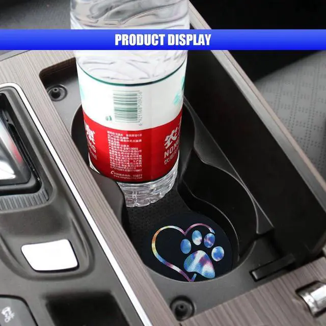 Alt view image 6 of 6 - 2PCS Car Cup Holder Coasters, 2.73 Inch Absorbent Anti-Slip Shockproof Cup Holder Insert, Dog Paw Heart Print Car Drink Mat, Universal Car Interior Accessories for Vehicles, Trucks, RVs (Colorful)