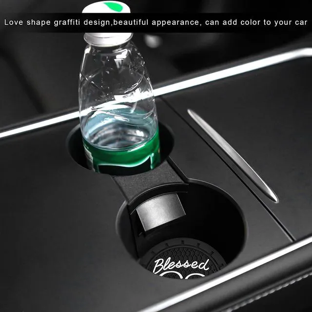 Alt view image 4 of 6 - 2 PCS Car Cup Holder Coaster, 2.76 Inch Soft PVC Non-Slip Blessed Cross and Heart Christian Car Cup Coasters, Auto Interior Shockproof Insert Drink Mat for Most Vehicles (Black)