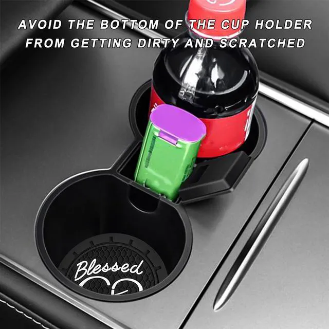 Alt view image 6 of 6 - 2 PCS Car Cup Holder Coaster, 2.76 Inch Soft PVC Non-Slip Blessed Cross and Heart Christian Car Cup Coasters, Auto Interior Shockproof Insert Drink Mat for Most Vehicles (Black)