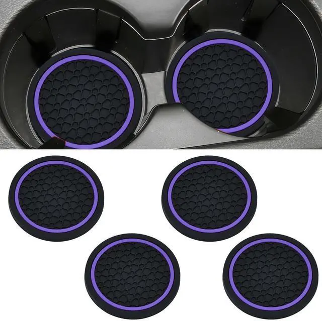 Main image of 4PCS Car Cup Holder Coasters, 2.75 Inch Non-Slip Insert Water Bottle Holder Pads, Dustproof Automotive Interior Accessories Mat, Universal for Vehicles, Trucks, RVs and More (Purple)