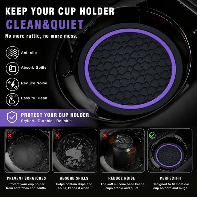 Alt view image 2 of 6 - 4PCS Car Cup Holder Coasters, 2.75 Inch Non-Slip Insert Water Bottle Holder Pads, Dustproof Automotive Interior Accessories Mat, Universal for Vehicles, Trucks, RVs and More (Purple)