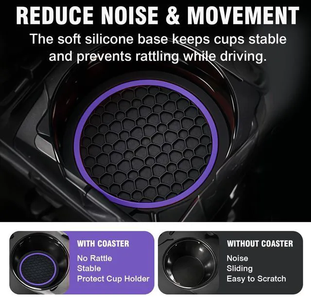 Alt view image 3 of 6 - 4PCS Car Cup Holder Coasters, 2.75 Inch Non-Slip Insert Water Bottle Holder Pads, Dustproof Automotive Interior Accessories Mat, Universal for Vehicles, Trucks, RVs and More (Purple)