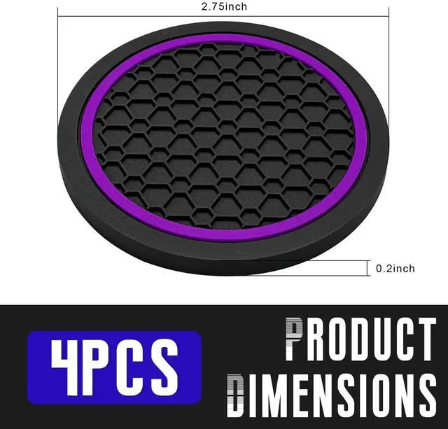 Alt view image 2 of 6 - 4PCS Car Cup Coasters, 2.75 Inch Anti-Slip Insert Auto Cup Holder Mat Dustproof Drink Pad, Waterproof Water Bottle Holder Coaster Stylish Interior Accessories for Most Vehicles (Purple)