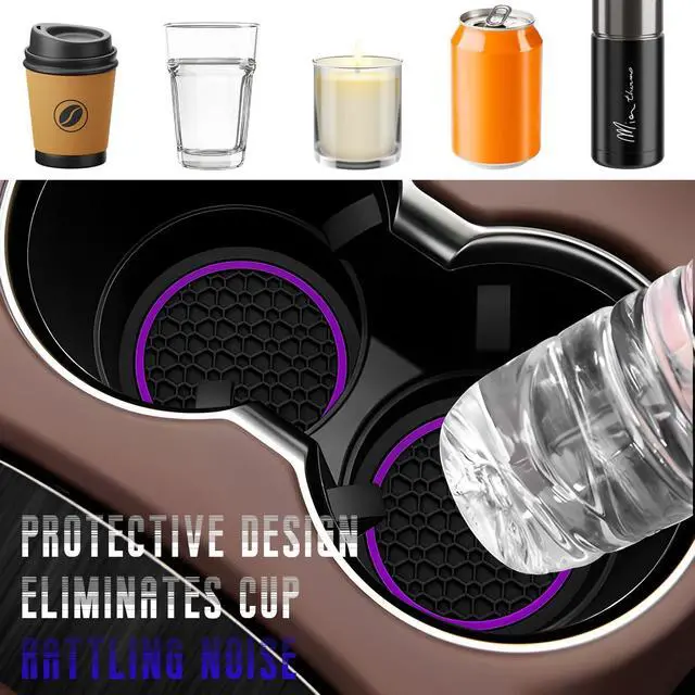 Alt view image 3 of 6 - 4PCS Car Cup Coasters, 2.75 Inch Anti-Slip Insert Auto Cup Holder Mat Dustproof Drink Pad, Waterproof Water Bottle Holder Coaster Stylish Interior Accessories for Most Vehicles (Purple)
