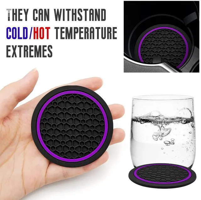 Alt view image 5 of 6 - 4PCS Car Cup Coasters, 2.75 Inch Anti-Slip Insert Auto Cup Holder Mat Dustproof Drink Pad, Waterproof Water Bottle Holder Coaster Stylish Interior Accessories for Most Vehicles (Purple)