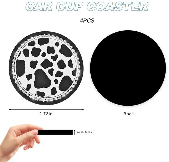Alt view image 2 of 6 - 4 PCS Car Cup Coaster, Anti-Slip Bling Cow Print Auto Cup Holder Insert Coaster, Waterproof Front Console Drink Mats Interior Decoration for Most Vehicles, Car Accessories