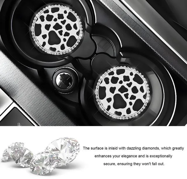 Alt view image 3 of 6 - 4 PCS Car Cup Coaster, Anti-Slip Bling Cow Print Auto Cup Holder Insert Coaster, Waterproof Front Console Drink Mats Interior Decoration for Most Vehicles, Car Accessories