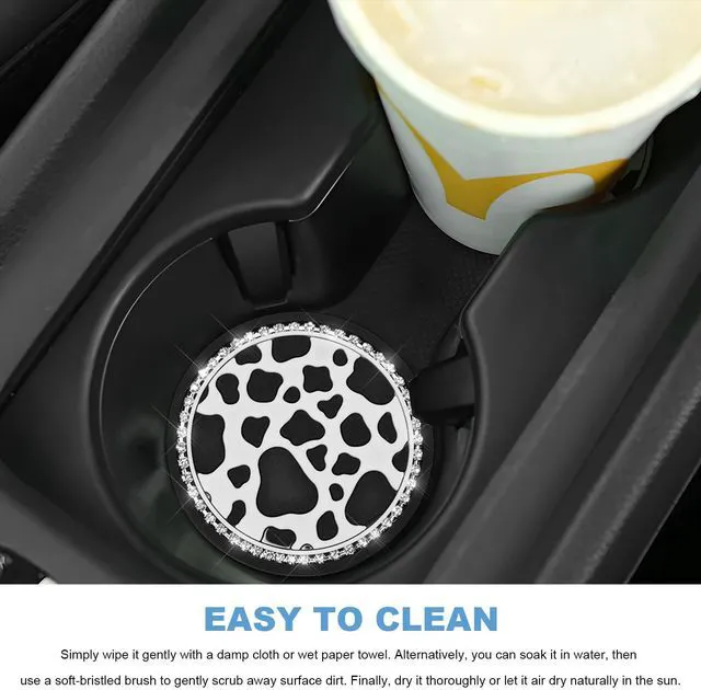 Alt view image 4 of 6 - 4 PCS Car Cup Coaster, Anti-Slip Bling Cow Print Auto Cup Holder Insert Coaster, Waterproof Front Console Drink Mats Interior Decoration for Most Vehicles, Car Accessories