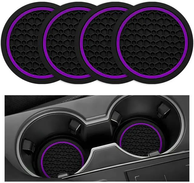 Main image of 4PCS Car Cup Coasters, 2.75 Inch Anti-Slip Insert Auto Cup Holder Mat Dustproof Drink Pad, Waterproof Water Bottle Holder Coaster Stylish Interior Accessories for Most Vehicles (Purple)