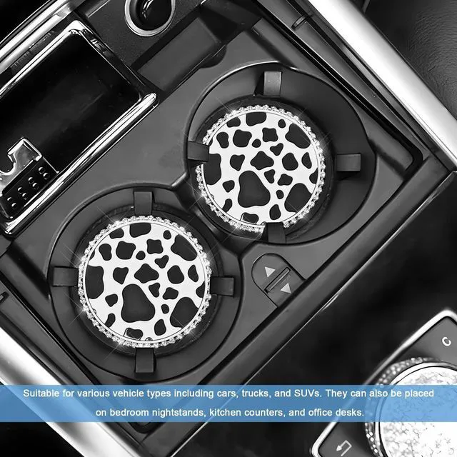 Alt view image 6 of 6 - 4 PCS Car Cup Coaster, Anti-Slip Bling Cow Print Auto Cup Holder Insert Coaster, Waterproof Front Console Drink Mats Interior Decoration for Most Vehicles, Car Accessories