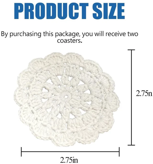 Alt view image 2 of 6 - 2PCS Handmade Crochet Car Cup Holder Coasters, Beige Flowers | handwoven wool, breathable absorbent surface, snug cup-holder placement, anti-slip base, helps guard against spills
