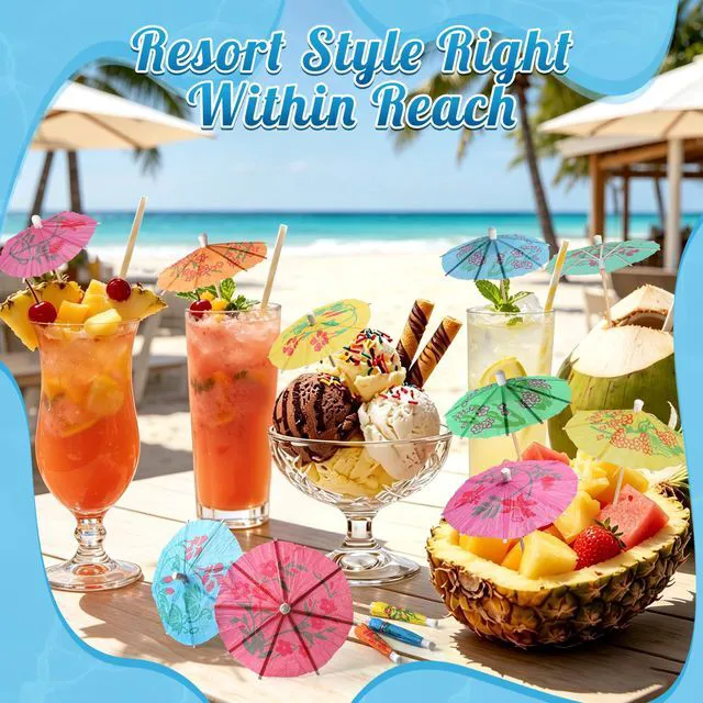 Alt view image 3 of 7 - 60 Mini Drink Umbrellas Cocktail Picks, Paper Cocktail Umbrellas for Drinks | Tiny Umbrella Toothpicks, Garnish Sticks, Tropical Hawaiian Luau, Tiki Bar Accessories, Summer Pool & Beach Party Decorati