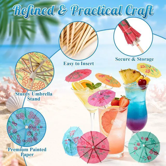 Alt view image 4 of 7 - 60 Mini Drink Umbrellas Cocktail Picks, Paper Cocktail Umbrellas for Drinks | Tiny Umbrella Toothpicks, Garnish Sticks, Tropical Hawaiian Luau, Tiki Bar Accessories, Summer Pool & Beach Party Decorati
