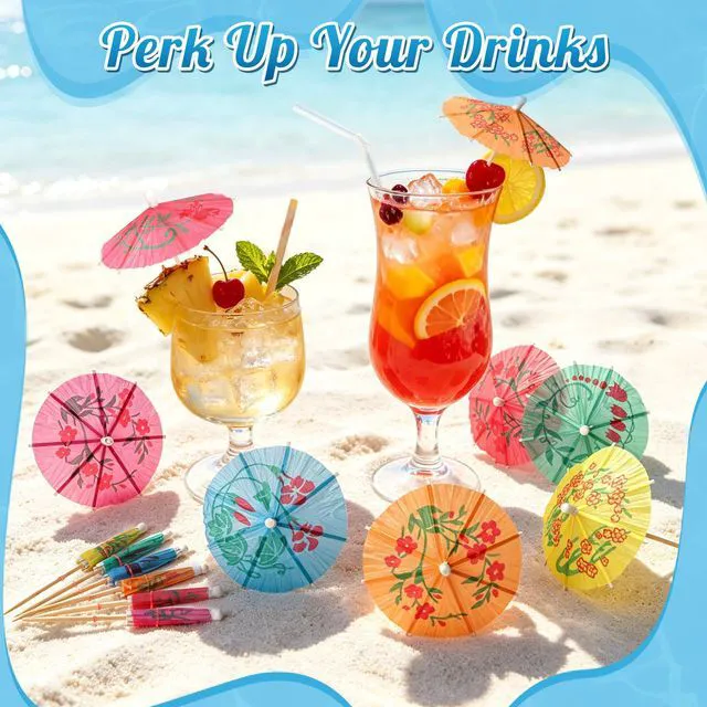 Alt view image 5 of 7 - 60 Mini Drink Umbrellas Cocktail Picks, Paper Cocktail Umbrellas for Drinks | Tiny Umbrella Toothpicks, Garnish Sticks, Tropical Hawaiian Luau, Tiki Bar Accessories, Summer Pool & Beach Party Decorati
