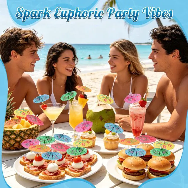 Alt view image 6 of 7 - 60 Mini Drink Umbrellas Cocktail Picks, Paper Cocktail Umbrellas for Drinks | Tiny Umbrella Toothpicks, Garnish Sticks, Tropical Hawaiian Luau, Tiki Bar Accessories, Summer Pool & Beach Party Decorati