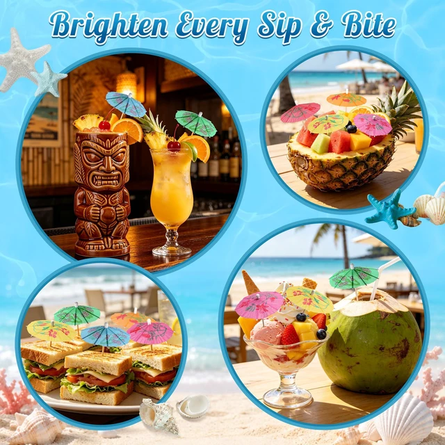 Alt view image 7 of 7 - 60 Mini Drink Umbrellas Cocktail Picks, Paper Cocktail Umbrellas for Drinks | Tiny Umbrella Toothpicks, Garnish Sticks, Tropical Hawaiian Luau, Tiki Bar Accessories, Summer Pool & Beach Party Decorati