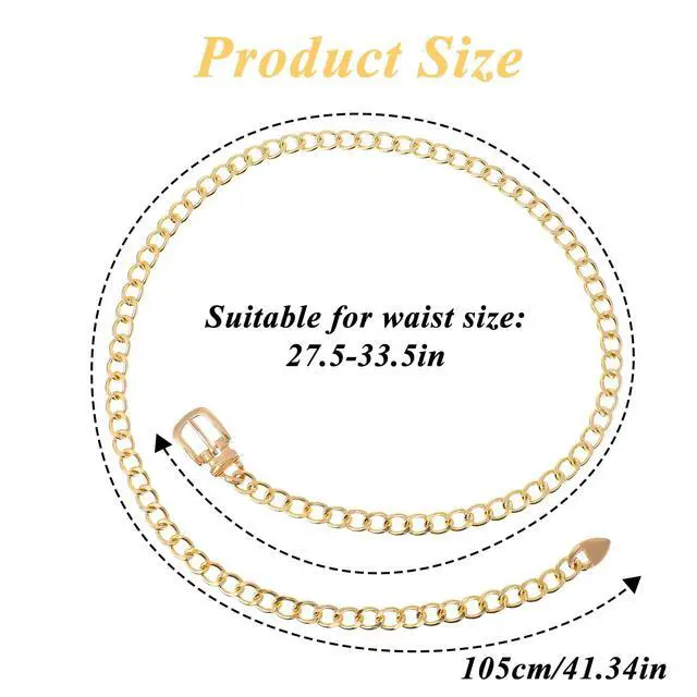 Alt view image 2 of 7 - Chain Belt for Women, Adjustable Gold Chain Belt Fashion Metal Waist Chains Belts for Dress Jeans Body Link Waist Chain