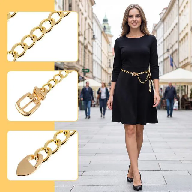 Alt view image 3 of 7 - Chain Belt for Women, Adjustable Gold Chain Belt Fashion Metal Waist Chains Belts for Dress Jeans Body Link Waist Chain