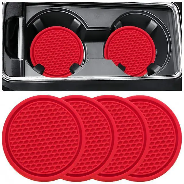 Main image of Car Cup Coaster, 4PCS Universal Auto Non-Slip Cup Holder Embedded in Ornaments Coaster, Car Interior Accessories Sets, Red