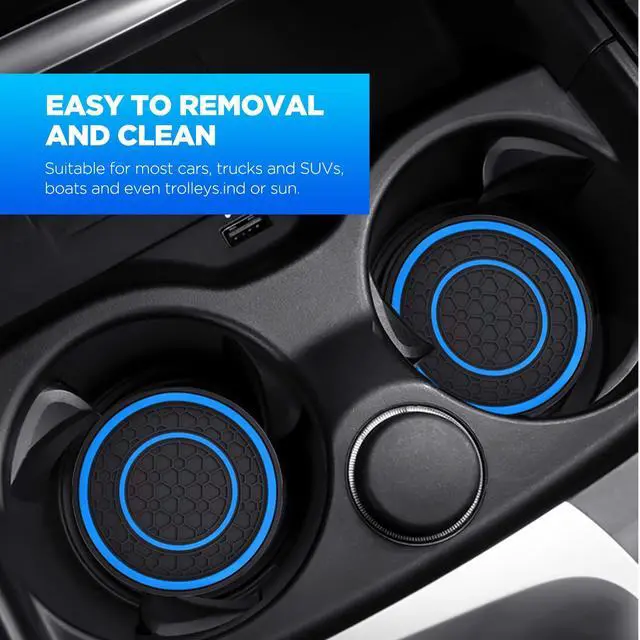 Alt view image 4 of 6 - 2 PCS Car Cup Holder Coaster,Car Coasters Cup Mats,2.75 Inch Universal Car Cup Coasters,Non-Slip Anti Dust Mats Cup Holder Insert Coaster, Suitable for Most Car Interior (Blue)