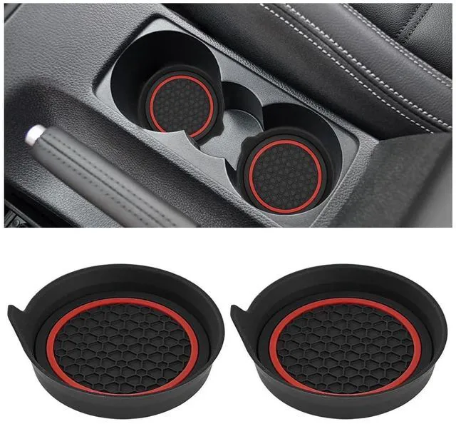 Main image of 2PCS Car Cup Holder Coaster, Silicone Non-Slip Vehicle Cup Recessed Mats, Waterproof Sift-Proof Automotive Interior Insulation Drink Insert Pads, Universal Fit (Red/Black)