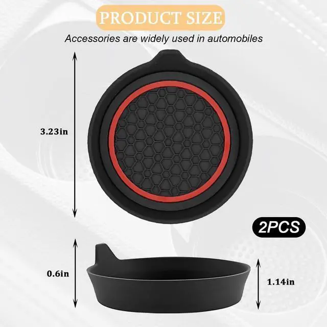 Alt view image 2 of 6 - 2PCS Car Cup Holder Coaster, Silicone Non-Slip Vehicle Cup Recessed Mats, Waterproof Sift-Proof Automotive Interior Insulation Drink Insert Pads, Universal Fit (Red/Black)