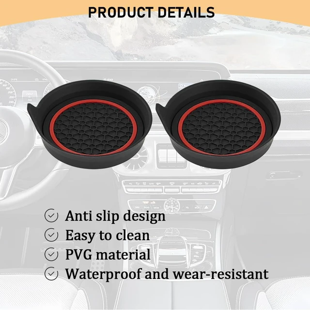 Alt view image 3 of 6 - 2PCS Car Cup Holder Coaster, Silicone Non-Slip Vehicle Cup Recessed Mats, Waterproof Sift-Proof Automotive Interior Insulation Drink Insert Pads, Universal Fit (Red/Black)