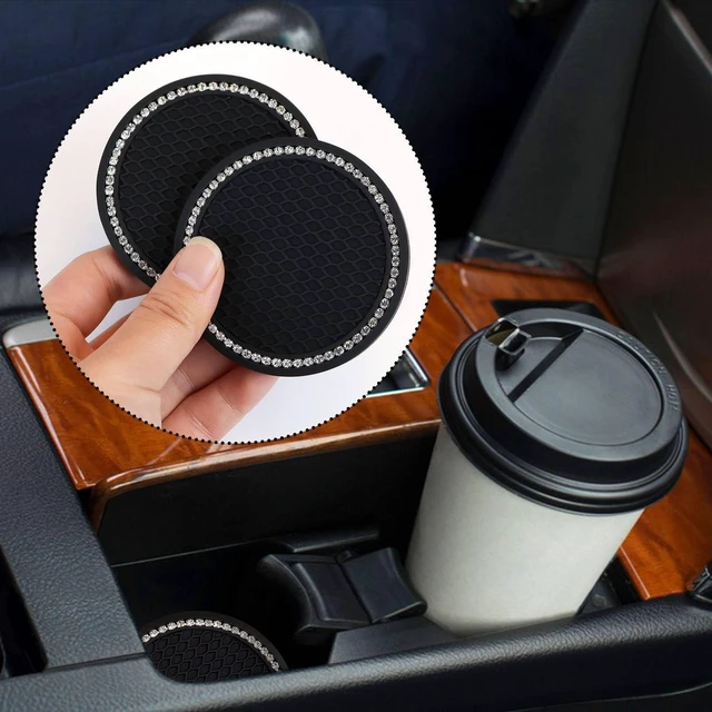 Alt view image 4 of 7 - 4 Pack Bling Car Cup Holder Insert Coasters Universal Bling Car Coaster with Rhinestone Crystal Car Cup Holder Coaster Auto Interior Accessories for Women 2.75 Inch Anti-Slip Car Cup Mat (Black)