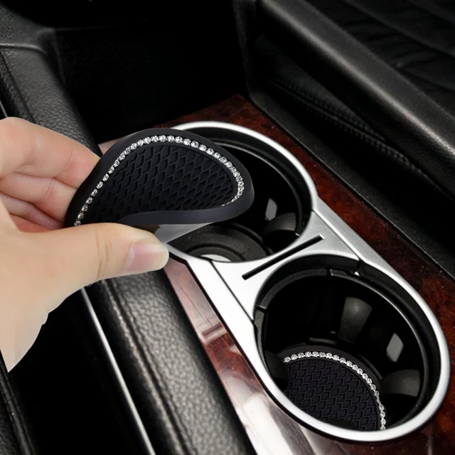 Alt view image 5 of 7 - 4 Pack Bling Car Cup Holder Insert Coasters Universal Bling Car Coaster with Rhinestone Crystal Car Cup Holder Coaster Auto Interior Accessories for Women 2.75 Inch Anti-Slip Car Cup Mat (Black)