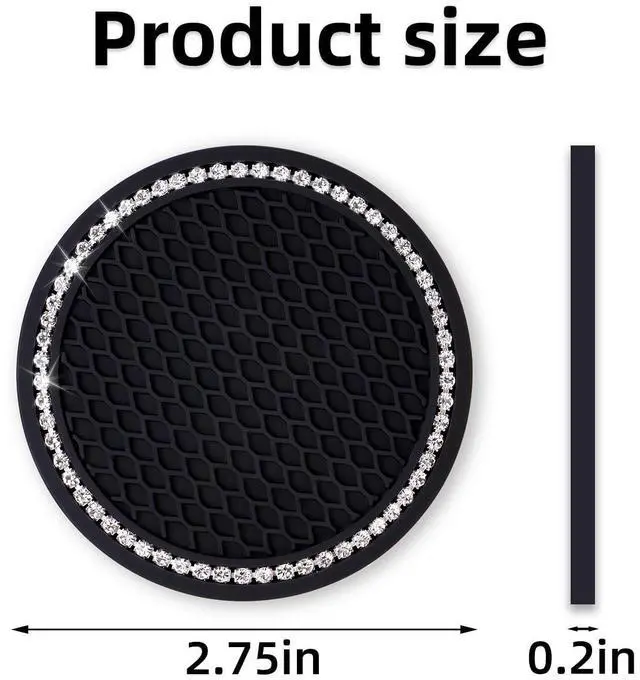 Alt view image 6 of 7 - 4 Pack Bling Car Cup Holder Insert Coasters Universal Bling Car Coaster with Rhinestone Crystal Car Cup Holder Coaster Auto Interior Accessories for Women 2.75 Inch Anti-Slip Car Cup Mat (Black)