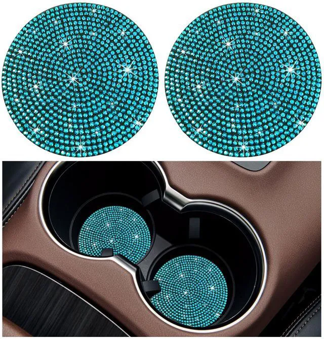 Main image of 2PCS Bling Car Cup Holder Coaster, 2.73 Inch Anti-Slip Cup Insert Coasters, Crystal Rhinestone Auto Drink Cup Mat, Universal Interior Decor Car Accessories for Women Girls (Light Blue)