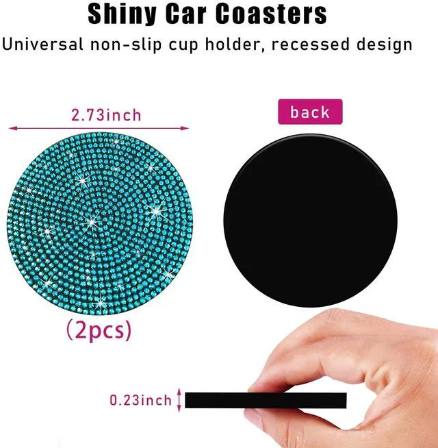 Alt view image 2 of 6 - 2PCS Bling Car Cup Holder Coaster, 2.73 Inch Anti-Slip Cup Insert Coasters, Crystal Rhinestone Auto Drink Cup Mat, Universal Interior Decor Car Accessories for Women Girls (Light Blue)