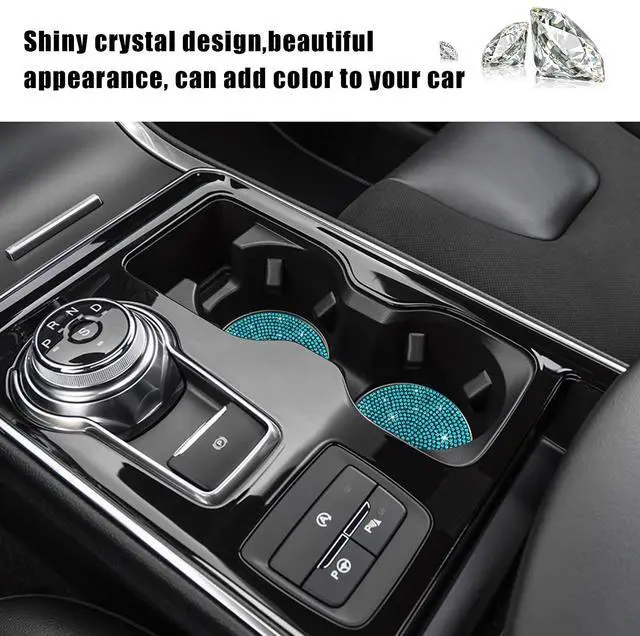 Alt view image 3 of 6 - 2PCS Bling Car Cup Holder Coaster, 2.73 Inch Anti-Slip Cup Insert Coasters, Crystal Rhinestone Auto Drink Cup Mat, Universal Interior Decor Car Accessories for Women Girls (Light Blue)