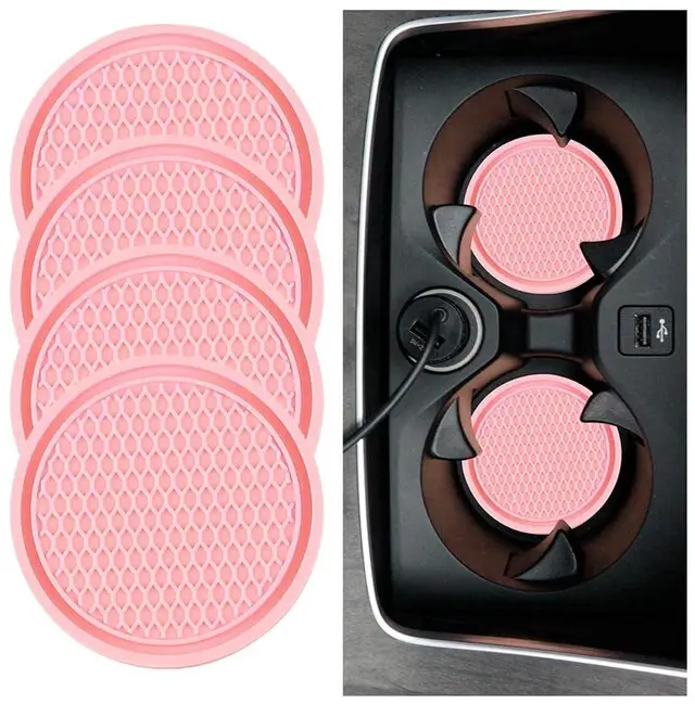 Main image of 4PCS Car Cup Holder Coaster, 2.7 Inch Honeycomb Non-Slip Car Coaster, Auto Embedded in Ornaments Coaster, Universal Cup Holder Insert Mat for Most Car Interior Accessories (Pink)