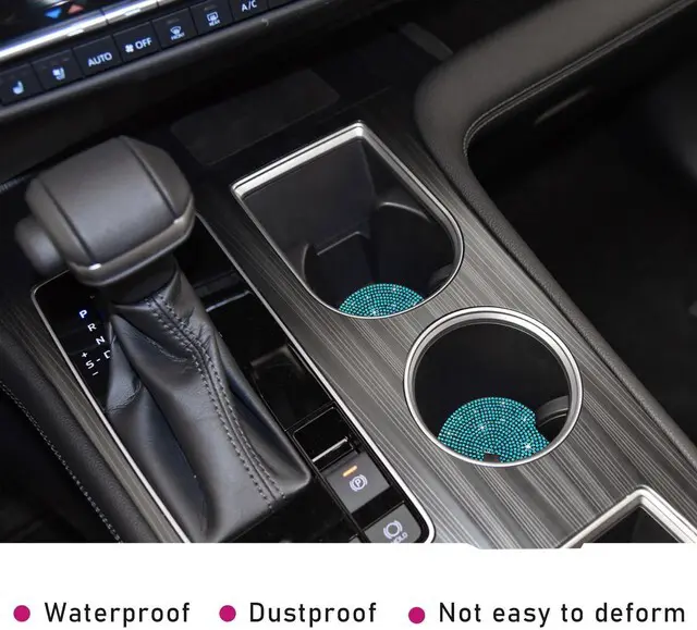Alt view image 5 of 6 - 2PCS Bling Car Cup Holder Coaster, 2.73 Inch Anti-Slip Cup Insert Coasters, Crystal Rhinestone Auto Drink Cup Mat, Universal Interior Decor Car Accessories for Women Girls (Light Blue)