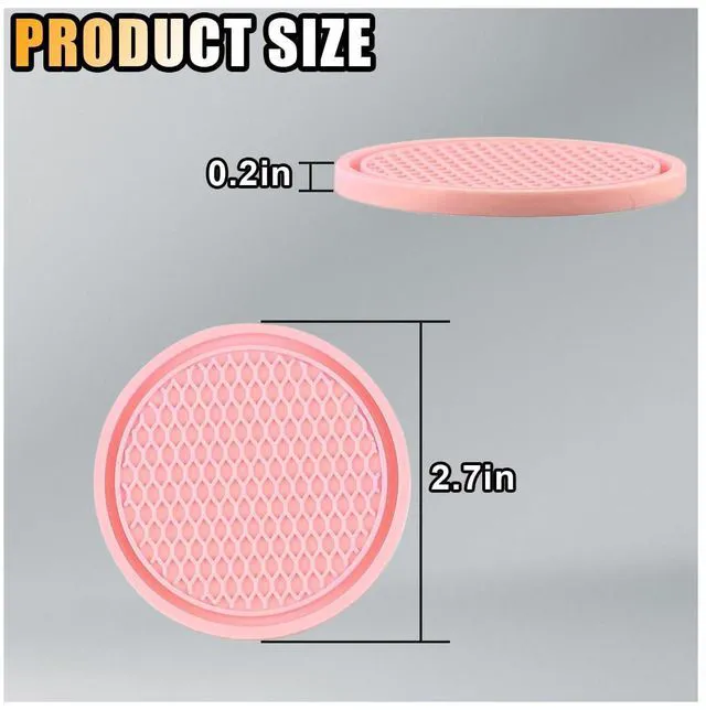 Alt view image 2 of 6 - 4PCS Car Cup Holder Coaster, 2.7 Inch Honeycomb Non-Slip Car Coaster, Auto Embedded in Ornaments Coaster, Universal Cup Holder Insert Mat for Most Car Interior Accessories (Pink)