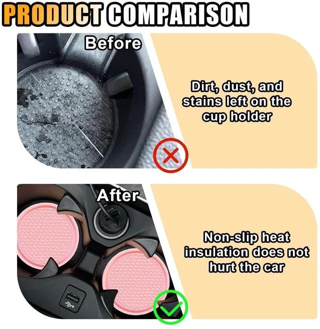 Alt view image 3 of 6 - 4PCS Car Cup Holder Coaster, 2.7 Inch Honeycomb Non-Slip Car Coaster, Auto Embedded in Ornaments Coaster, Universal Cup Holder Insert Mat for Most Car Interior Accessories (Pink)
