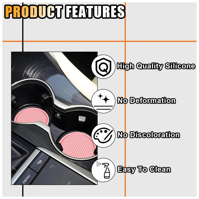 Alt view image 4 of 6 - 4PCS Car Cup Holder Coaster, 2.7 Inch Honeycomb Non-Slip Car Coaster, Auto Embedded in Ornaments Coaster, Universal Cup Holder Insert Mat for Most Car Interior Accessories (Pink)