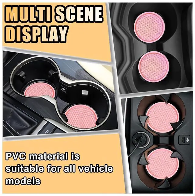 Alt view image 6 of 6 - 4PCS Car Cup Holder Coaster, 2.7 Inch Honeycomb Non-Slip Car Coaster, Auto Embedded in Ornaments Coaster, Universal Cup Holder Insert Mat for Most Car Interior Accessories (Pink)