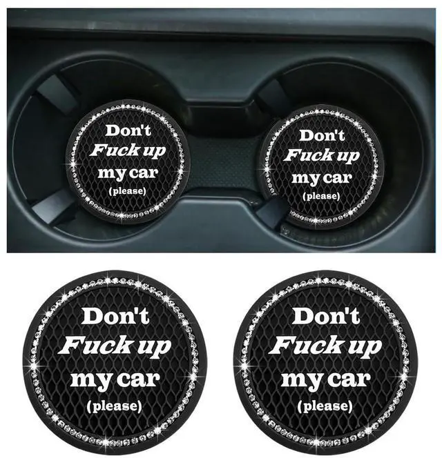 Main image of 2 PCS Bling Car Cup Coaster, 2.75 Inch Anti-Slip Cup Holder Insert Coasters, Crystal Rhinestone Auto Drink Car Cup Mat for Women Girls, Universal Interior Car Accessories (Black)