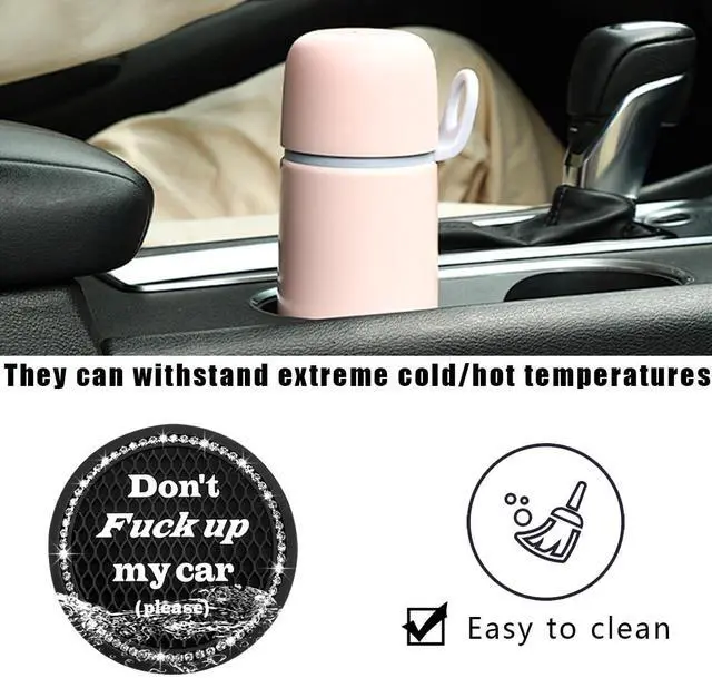 Alt view image 3 of 6 - 2 PCS Bling Car Cup Coaster, 2.75 Inch Anti-Slip Cup Holder Insert Coasters, Crystal Rhinestone Auto Drink Car Cup Mat for Women Girls, Universal Interior Car Accessories (Black)