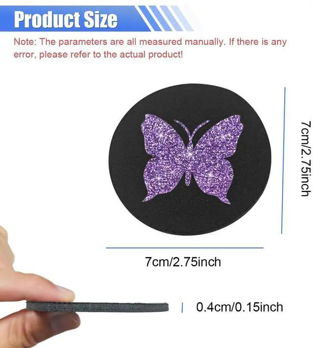 Alt view image 2 of 6 - 2PCS Bling Butterfly Car Cup Holder Coaster (Purple) | 2.75'' Universal Auto Non-Slip Embedded in Ornaments Cup Coaster, Rhinestone Auto Interior Drink Water Bottle Mat Accessories