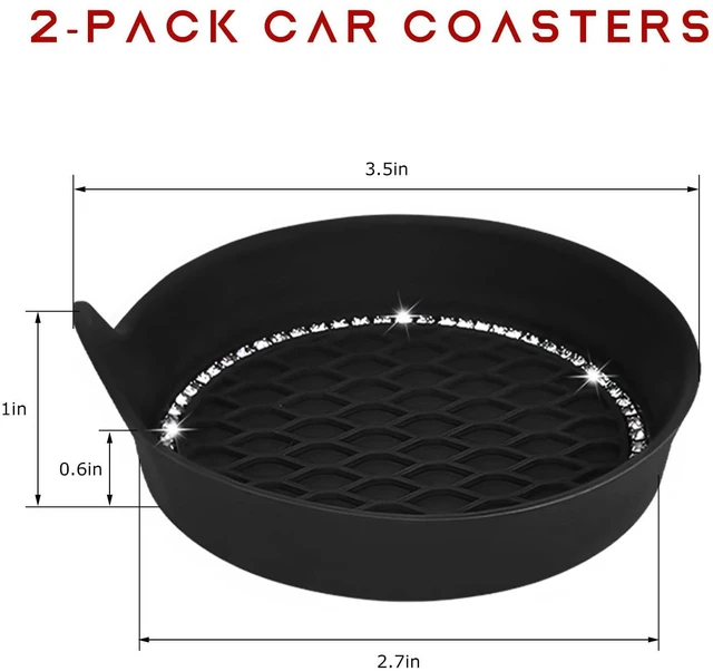 Alt view image 2 of 6 - 2PCS Bling Car Coasters, Non-Slip Silicone Auto Cup Holder Inserts Crystal Water Bottle Pads, Universal Dustproof Rhinestone Drink Mats Interior Accessories for Cars Trucks RVs (Black)