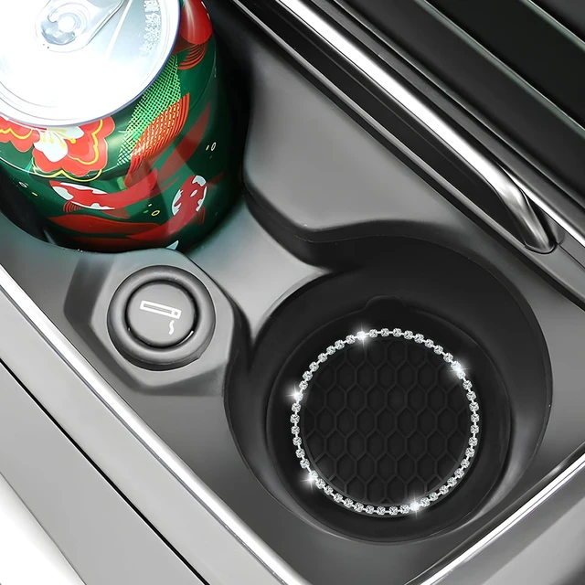 Alt view image 5 of 6 - 2PCS Bling Car Coasters, Non-Slip Silicone Auto Cup Holder Inserts Crystal Water Bottle Pads, Universal Dustproof Rhinestone Drink Mats Interior Accessories for Cars Trucks RVs (Black)
