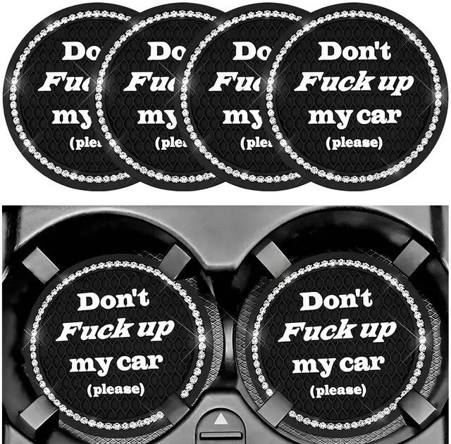Main image of 4 PCS Bling Car Cup Holder Coasters, 2.75 Inch Crystal Rhinestone Auto Cup Holder Mat Anti-Slip Drink Pad, Universal Vehicle Interior Water Bottle Pad for Women Men (Black)