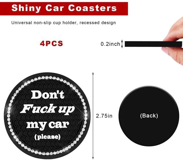 Alt view image 2 of 6 - 4 PCS Bling Car Cup Holder Coasters, 2.75 Inch Crystal Rhinestone Auto Cup Holder Mat Anti-Slip Drink Pad, Universal Vehicle Interior Water Bottle Pad for Women Men (Black)